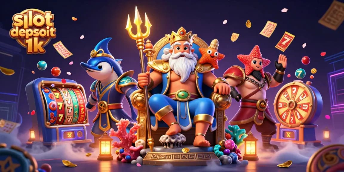 Experience the excitement of slot depsoit 1k with Neptune and dynamic slot elements in this vibrant illustration.