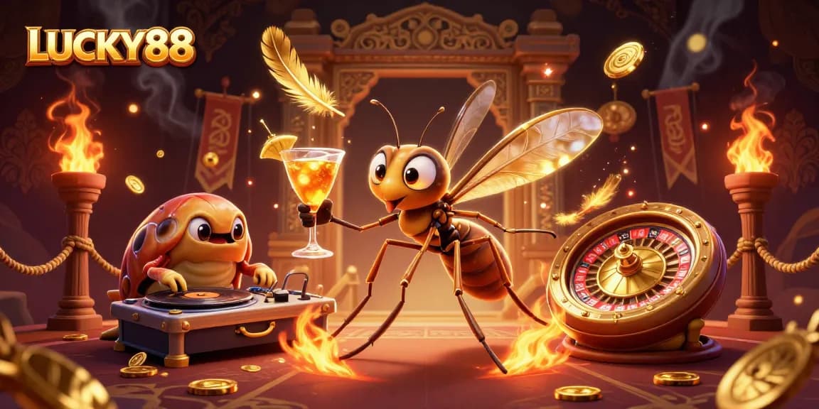 Experience LUCKY88 with vibrant casino fun featuring animated characters and dynamic game elements.