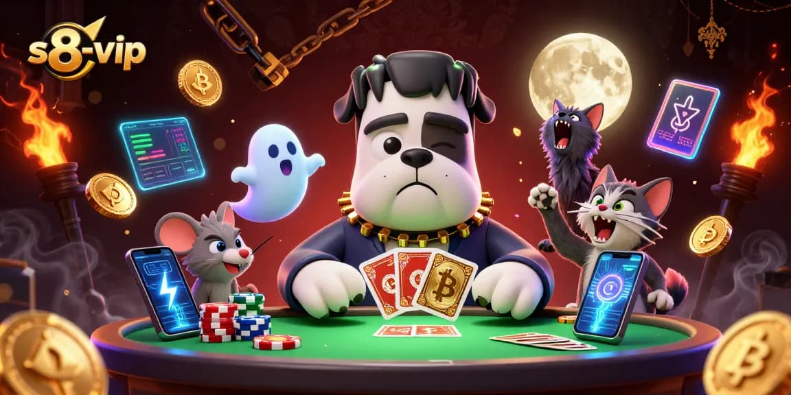 Experience thrilling card games in the exciting atmosphere of s8-vip with vibrant characters and crypto elements.