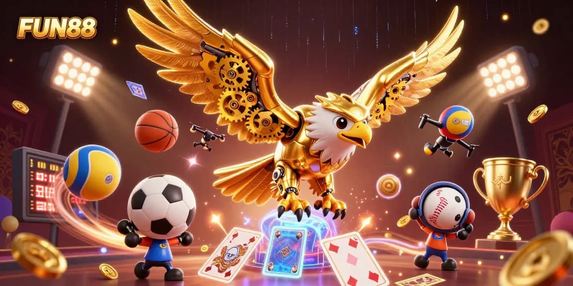 Experience thrilling gameplay at FUN88 with dynamic sports elements and vibrant casino graphics.