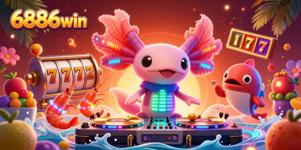 Experience the vibrant world of 6886win with bright slot games and lively characters in a tropical setting.
