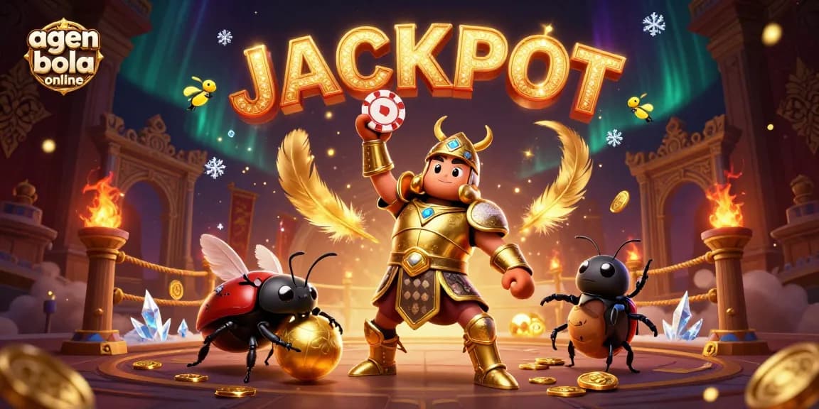 Experience winning excitement at agen bola online with a dynamic 3D casino scene featuring heroic beetles.