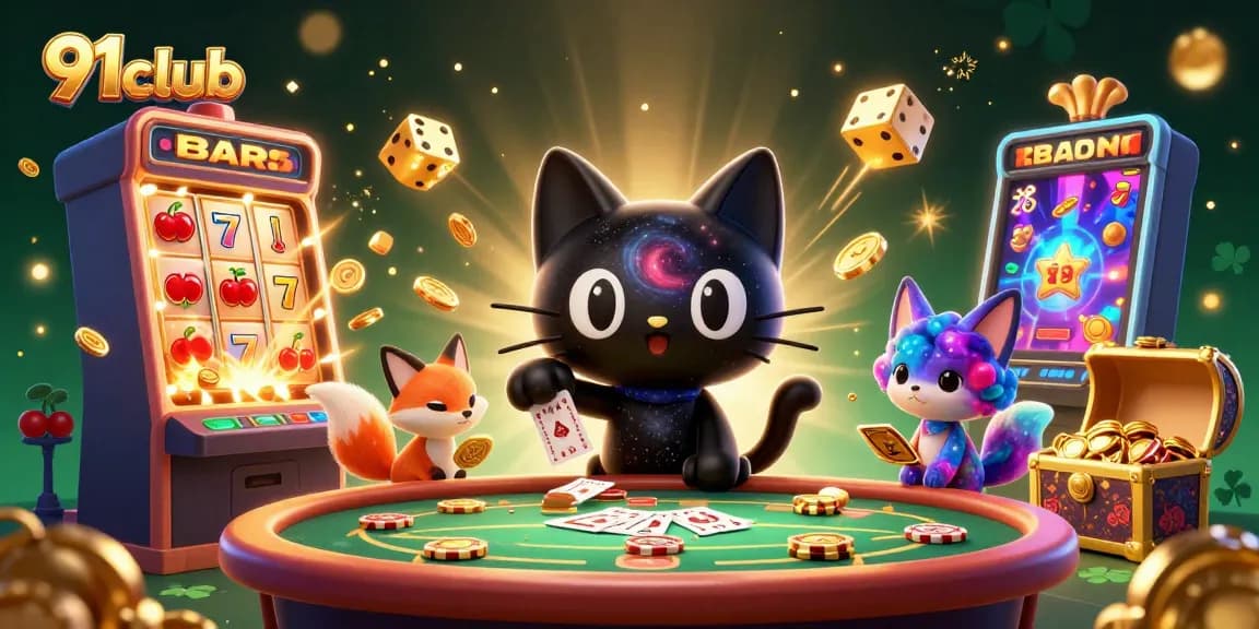 Engage with 91club for an exciting gaming adventure in a cosmic casino with colorful elements.