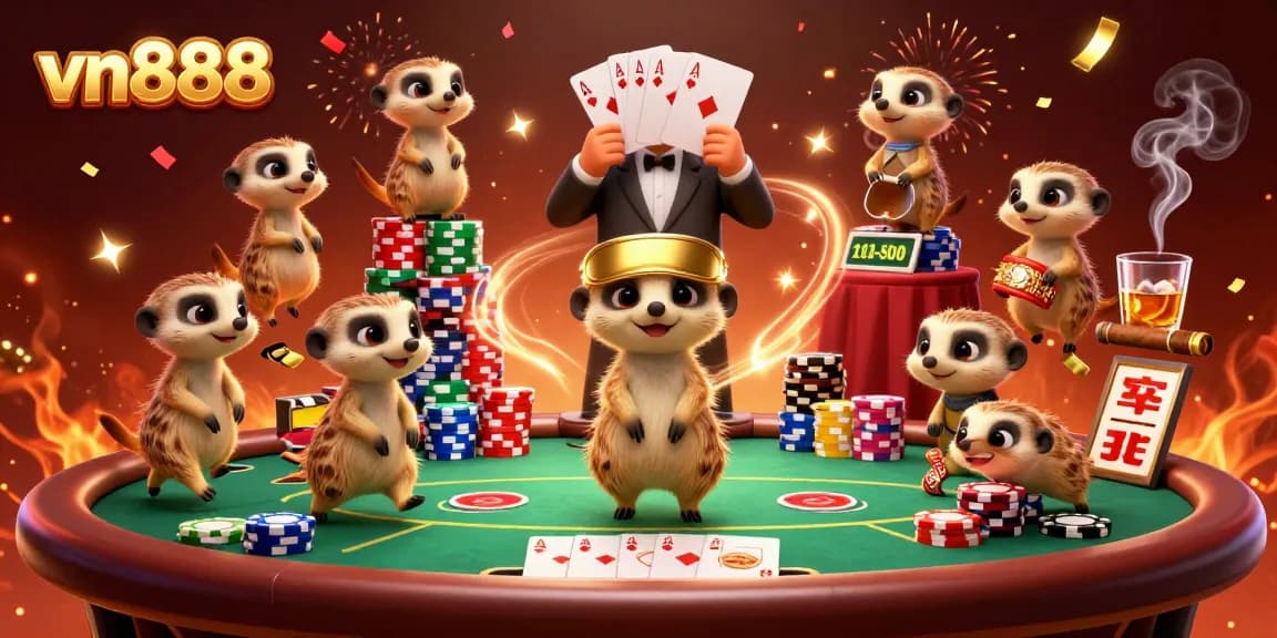 Experience the excitement of vn888 as meerkats operate a lively casino with colorful poker elements.
