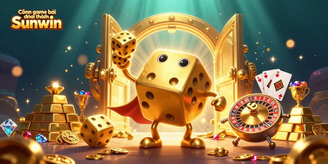 Experience the thrilling "Cổng game bài đổi thưởng Sunwin" with vibrant casino elements and golden treasures in an engaging illustration.