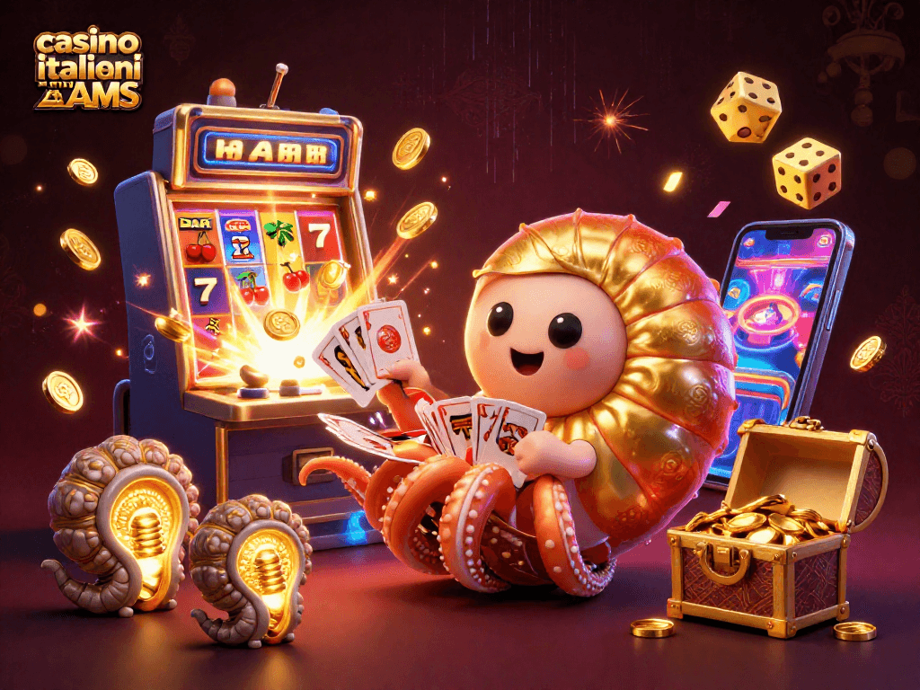 Gioca sui casino italiani non AAMS con un nautilus che lancia carte e simboli delle slot.