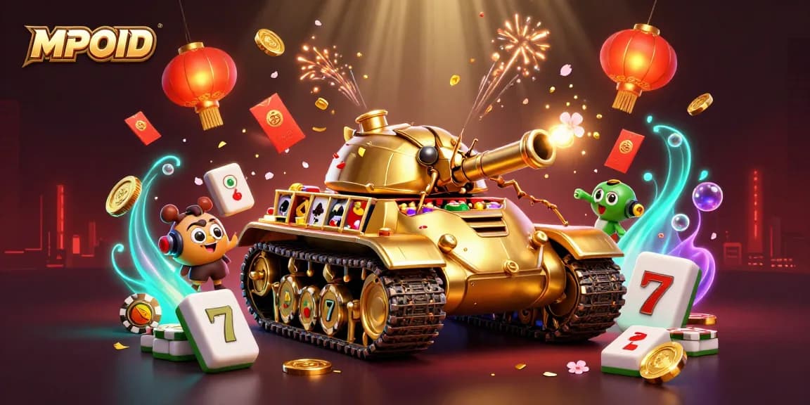 Engage with MPOID and enjoy spinning reels in a vibrant, animated casino scene.