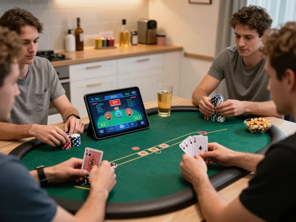 Players enjoying GAME ONLINE poker while using tablets and engaging in strategic gameplay with friends.