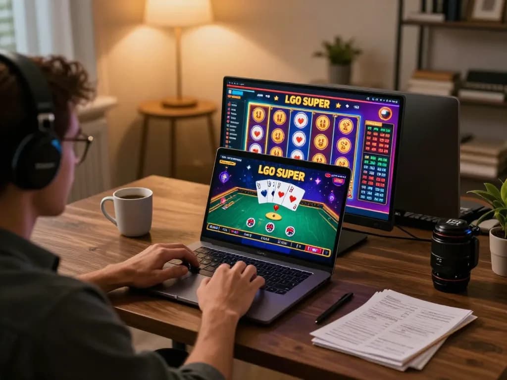 LGO SUPER online gaming setup with live casino engagement and vibrant graphics.