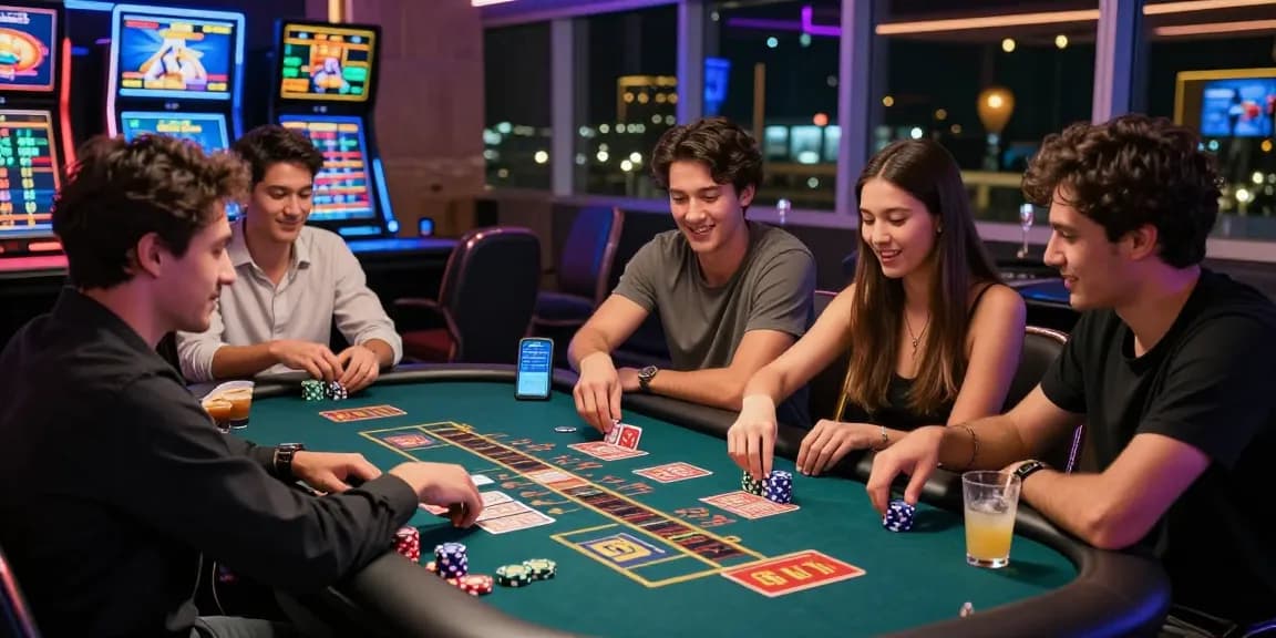LUCK8 online gambling table scene with players enjoying interactive betting and vibrant LED screens.