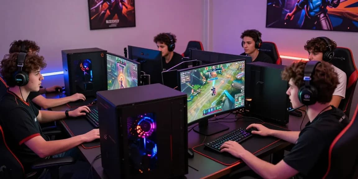 Gamers engaged in competitive Overwatch 2 gameplay using PROOFCORE.IO cheats in a high-tech gaming environment.