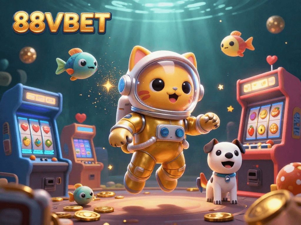 Engage with the vibrant 88VBET casino scene featuring an astronaut cat and a rich gaming environment to enhance your gaming experience.