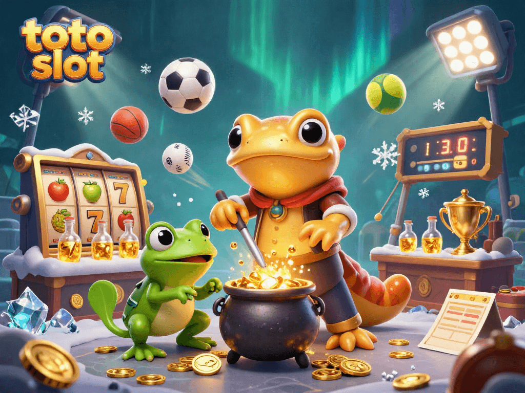 Spin the exciting toto slot reels in a magical casino scene filled with gold coins and enchanting characters