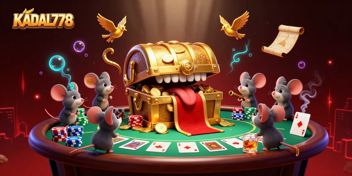 KADAL778's thrilling poker scene ignites excitement as adventurer mice chase treasure, abundant with gambling elements.