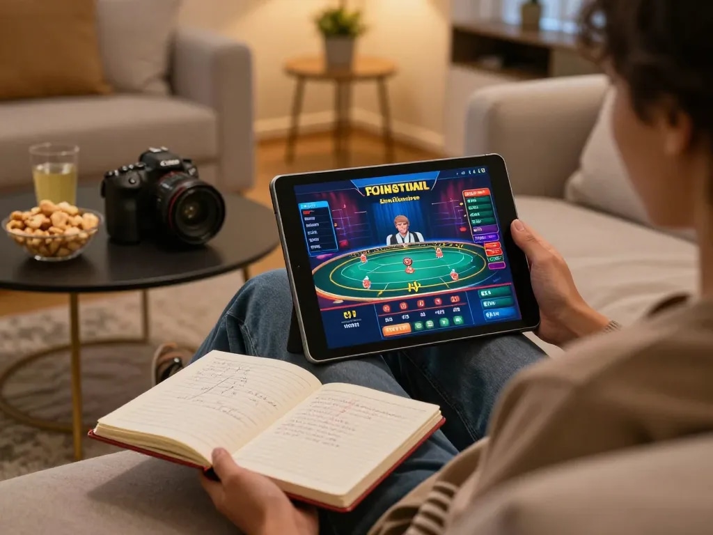 Immersive gaming experience with Thương hiệu MM88 on a tablet, set in a cozy home.
