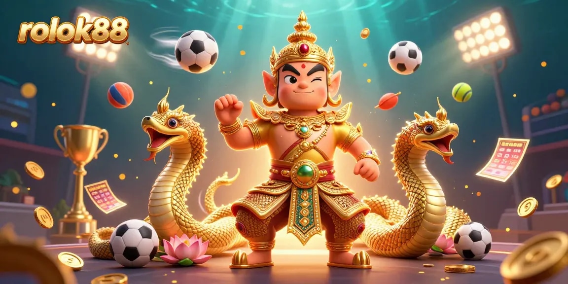 Experience the thrill of winning at rokok88 with a vibrant mix of sports and casino imagery.