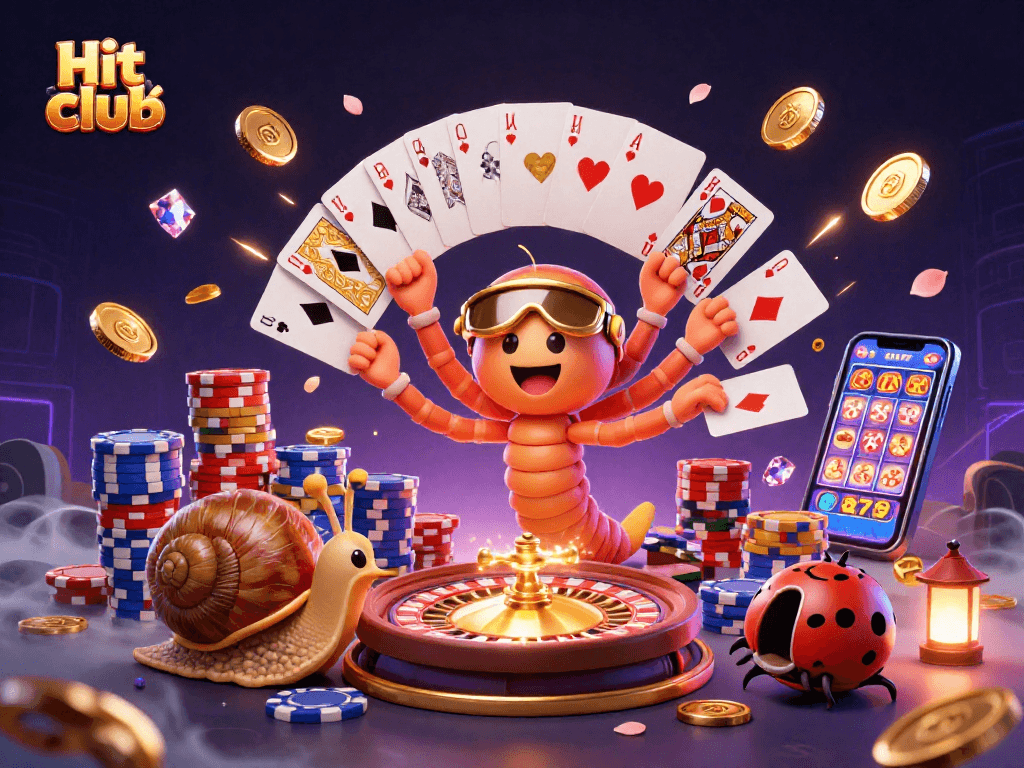 Hit club: Experience thrilling gameplay with a lively dealer and stacked chips in a vibrant casino scene.