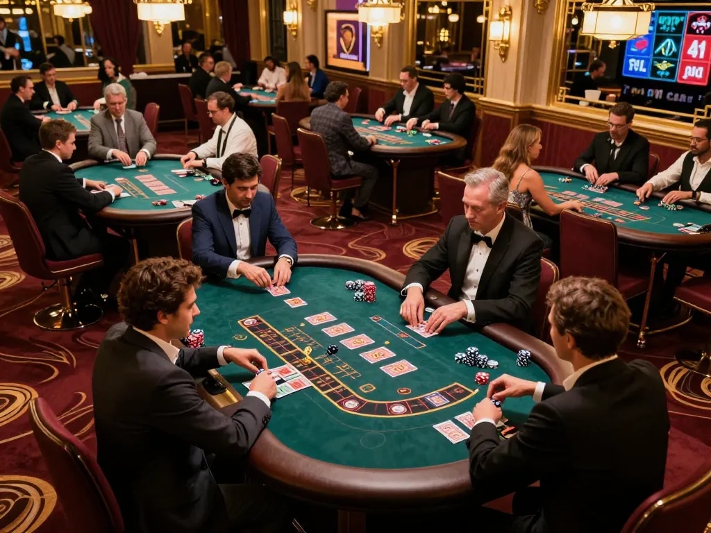 Players betting at 789bet casino tables with vibrant casino atmosphere