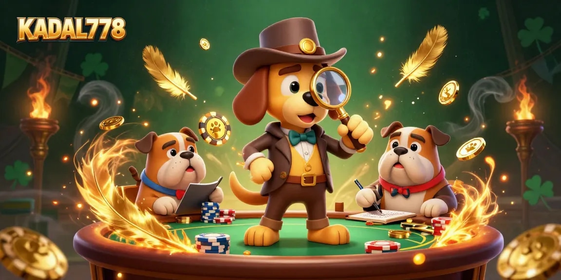 KADAL778 showcases an adventurous detective discovering treasures at a vibrant poker table.