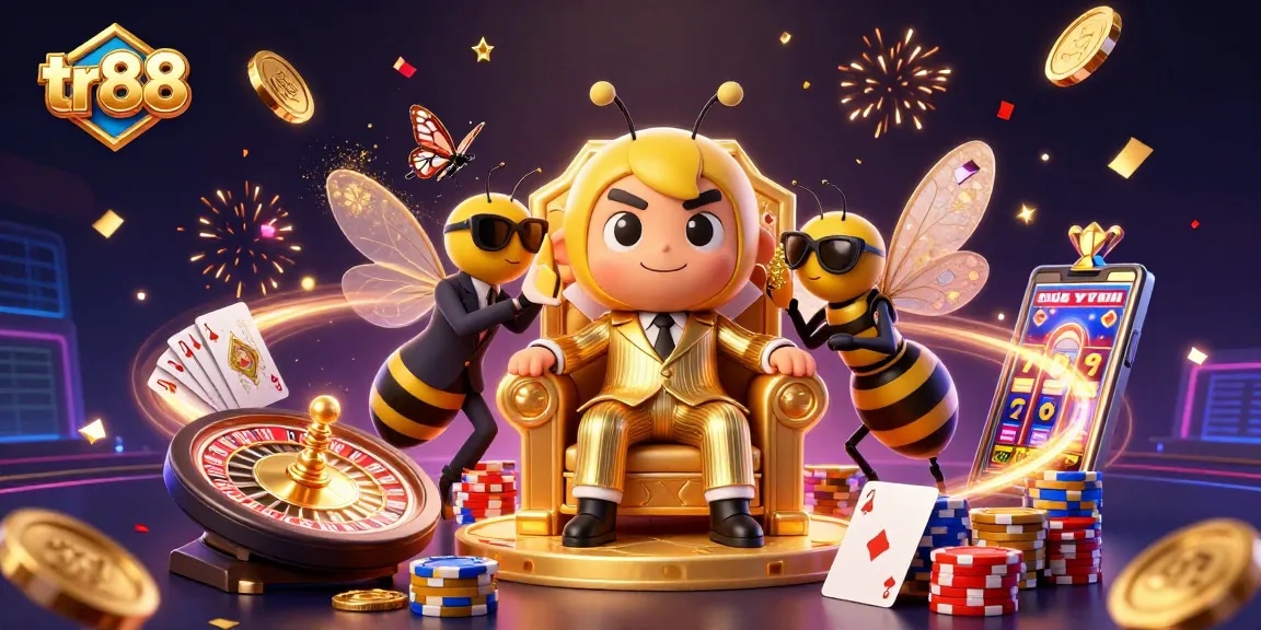 tr88's vibrant casino scene featuring a bumblebee mob boss and sparkling gaming elements.