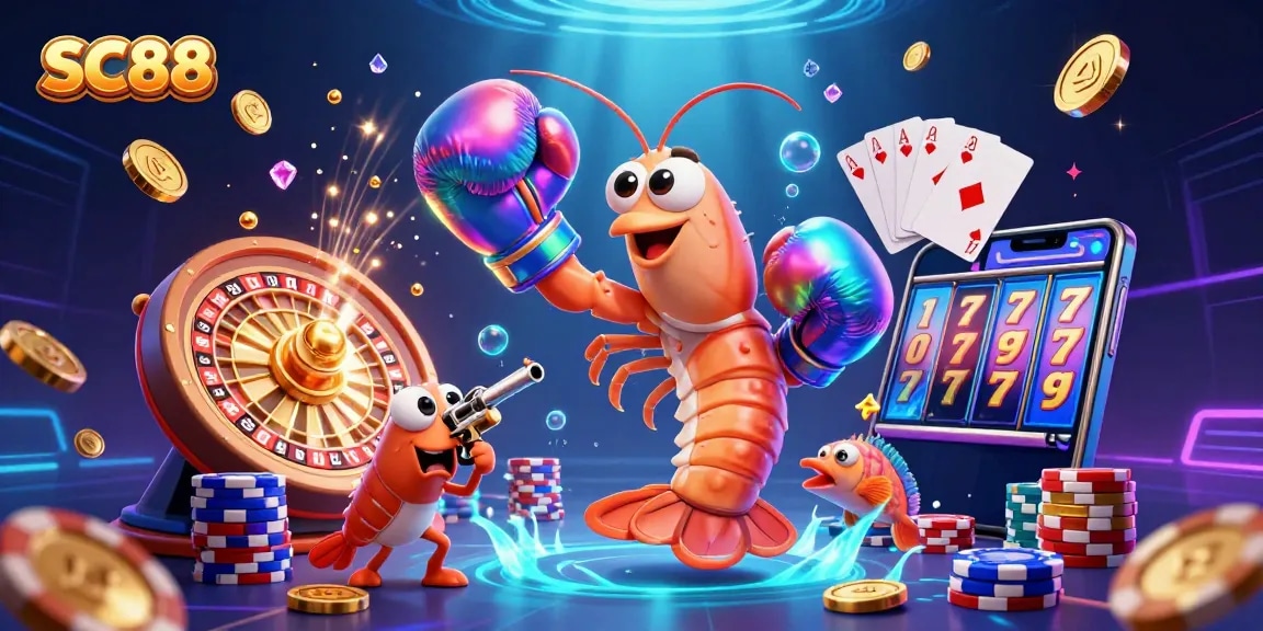 Experience SC88's thrilling gaming world with vibrant 3D characters and dynamic casino elements.