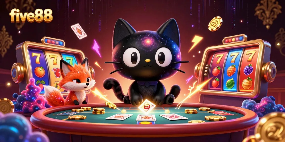 Experience the thrill of five88 as a black hole cat and gas cloud fox animate the cosmic casino.