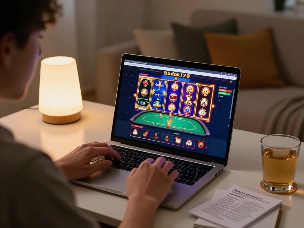 Engaging gameplay on badak178 platform showcasing vibrant slot machines and poker tables.