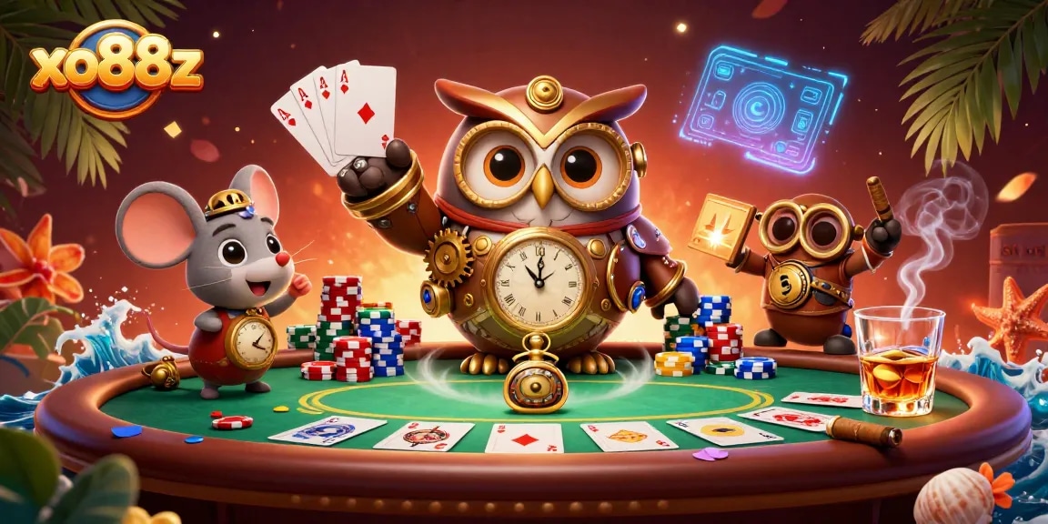 Engage with the thrilling world of xo88z casino gaming featuring vibrant poker elements and unique characters.