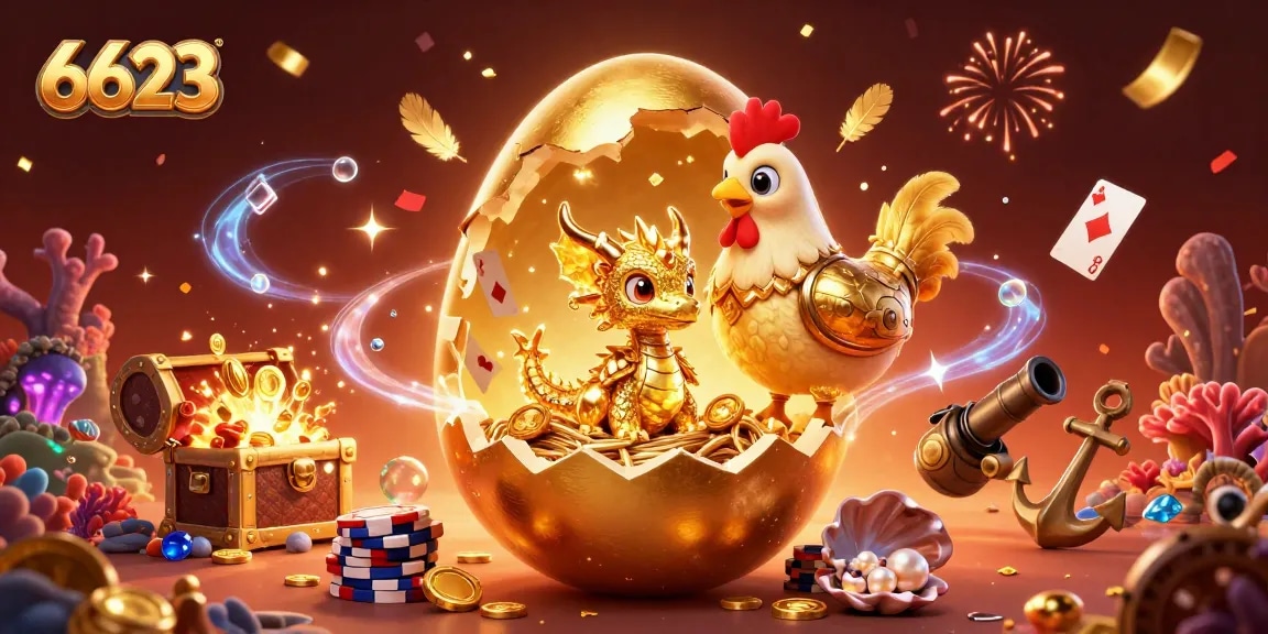 Engage with thrilling 6623 casino action featuring dynamic elements like poker chips and a golden dragon.