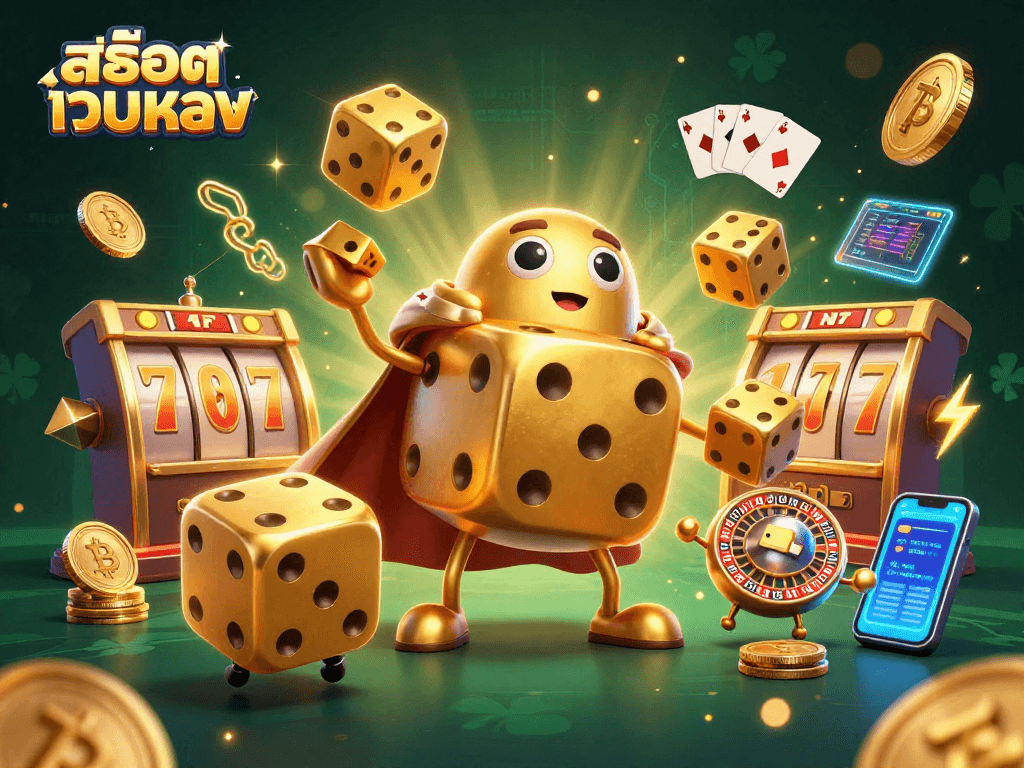 Experience สล็อตเว็บตรง gaming excitement with a lively 3D casino scene featuring dynamic characters and vibrant elements.
