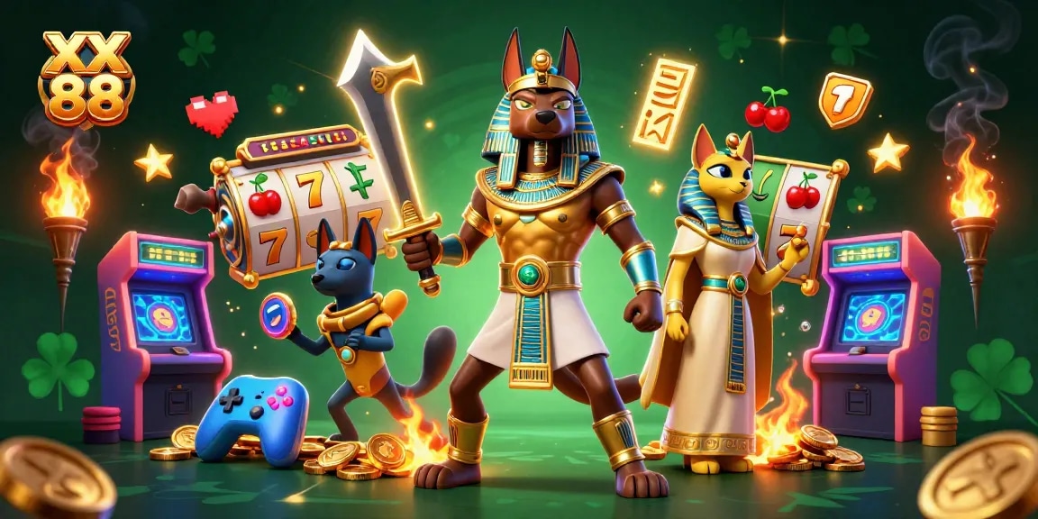 Experience thrilling gameplay with XX 88 featuring Anubis and Bastet in an exhilarating casino scene.