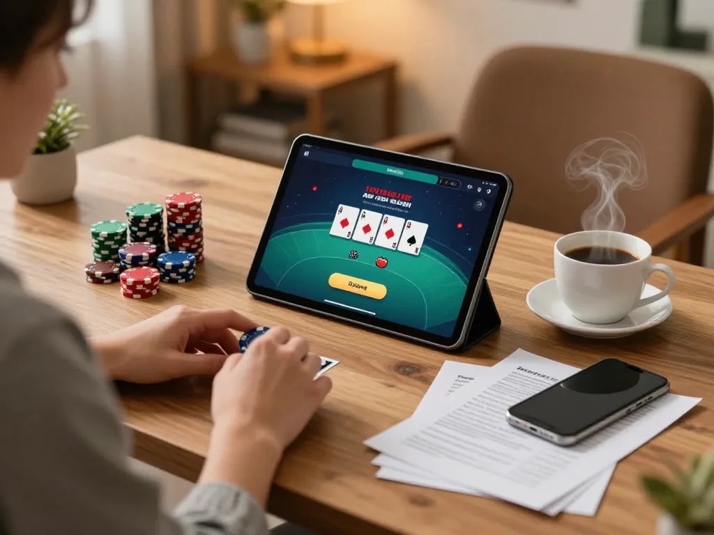 Experience SC88 đăng ký through this engaging home gaming setup with poker app strategy notes.