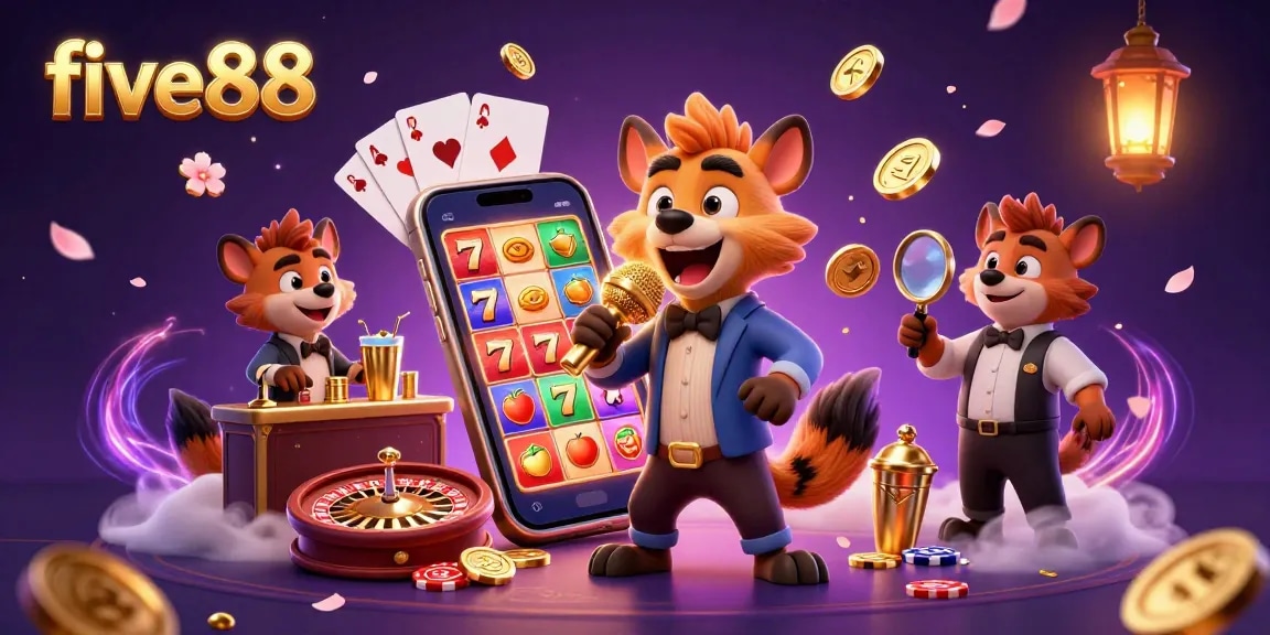 Experience the laughter and excitement at five88's comedy casino club featuring hyenas and vibrant gaming action.