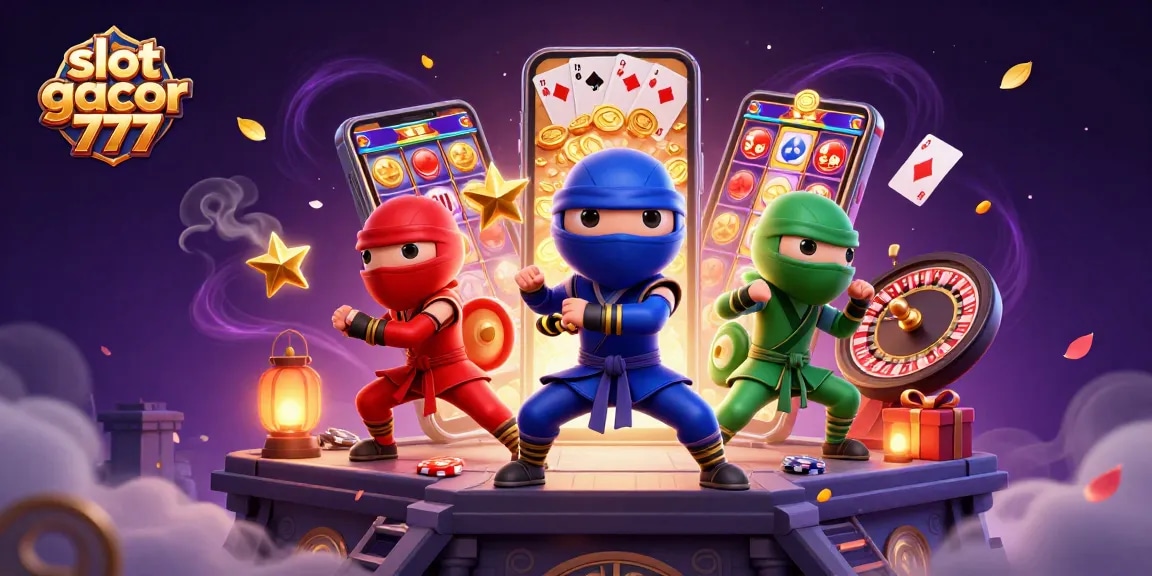 Experience the excitement of slot gacor 777 with a vibrant 3D ninja chameleon illustration showcasing dynamic gambling action.