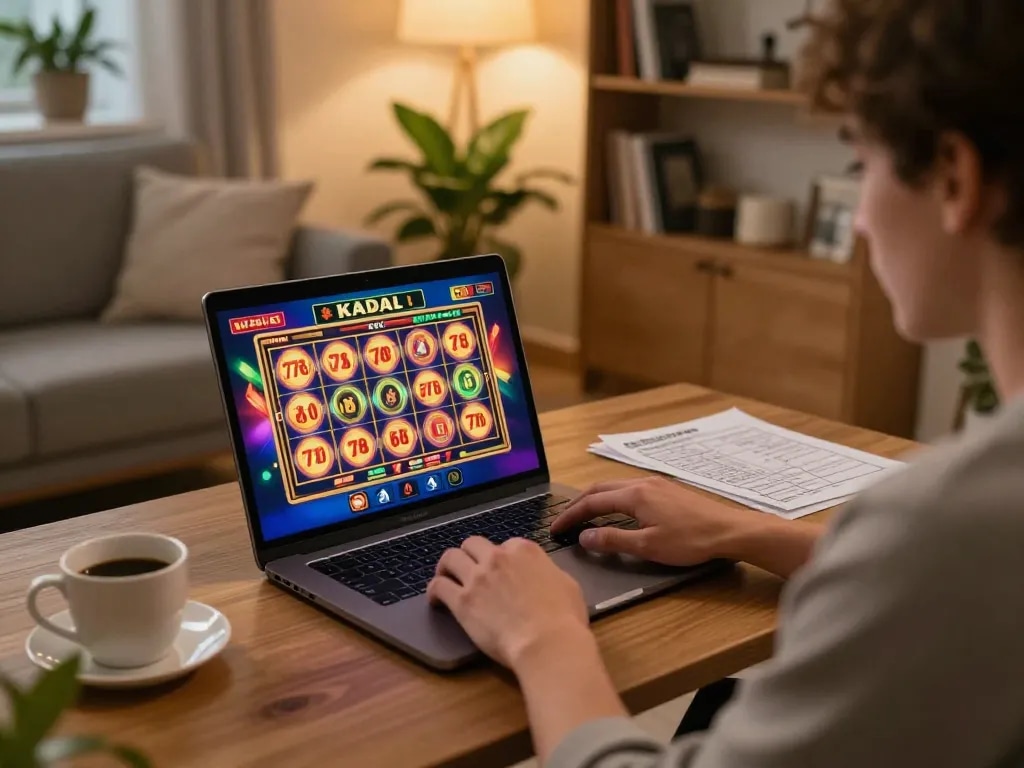 KADAL 778 player enjoying an exciting online slot game at home, showcasing responsible gaming