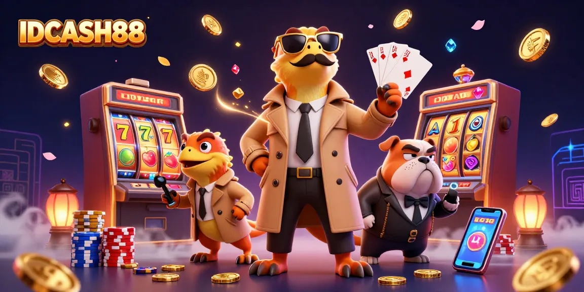 Play thrilling games at IDCASH88 with raptors disguised as one player in a vibrant casino scene.