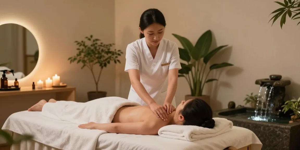 Relaxing 파주출장안마 massage scene with professional therapist and soothing ambiance.