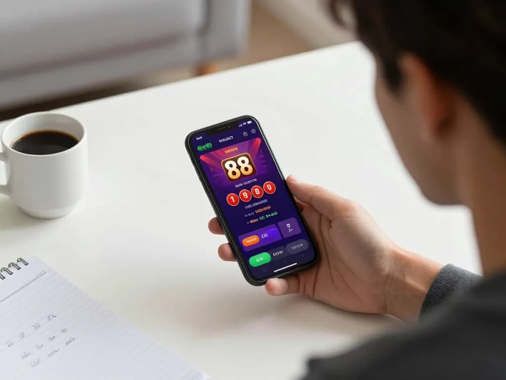 Player exploring live betting options on jun 88 mobile casino app with smartphone in hand.