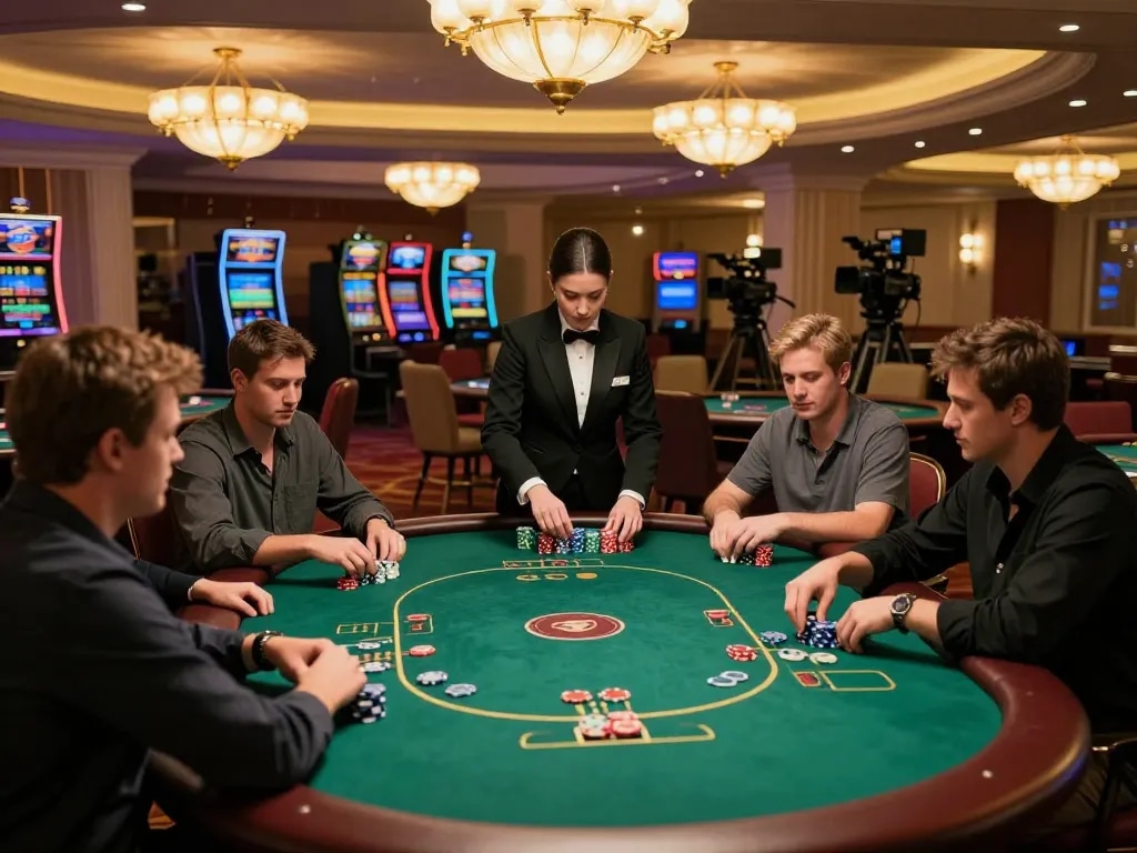 Players strategizing at a poker table while enjoying the immersive sunwin casino experience.