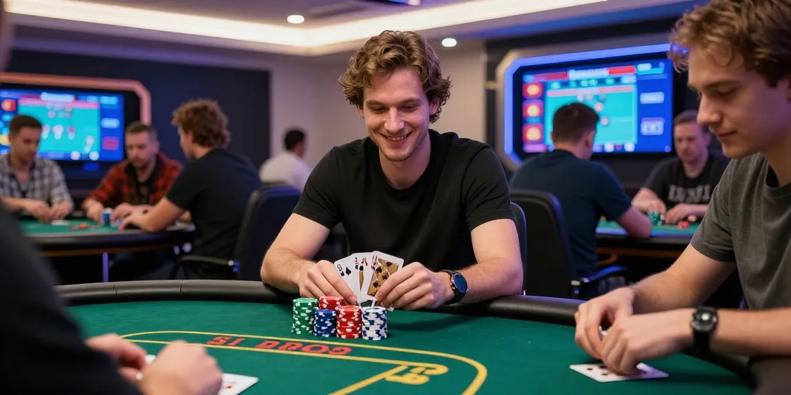 Experience the excitement of Game Poker Uang Asli Dominobet in a lively online gaming scene.