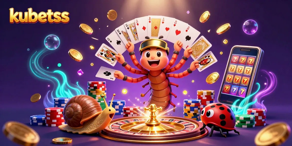 Experience the thrill of kubetss with a whimsical casino scene featuring a millipede dealer and vibrant game elements.