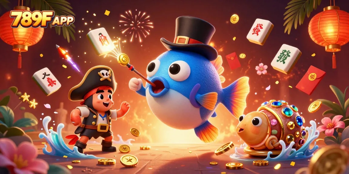 Win with the 789F APP in this vibrant casino-themed illustration showcasing dynamic characters and game elements.