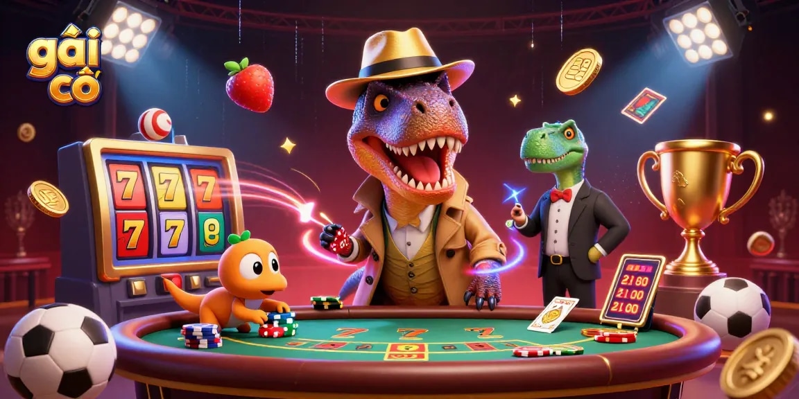 Engage in the thrilling world of gái gọi with a velociraptor card counter at a casino table.