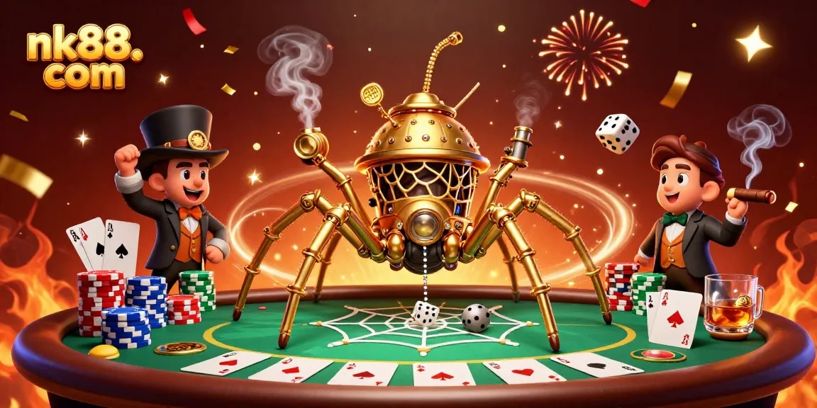 Catch big wins at nk88. com with this vibrant 3D illustration showcasing an exciting casino scene.