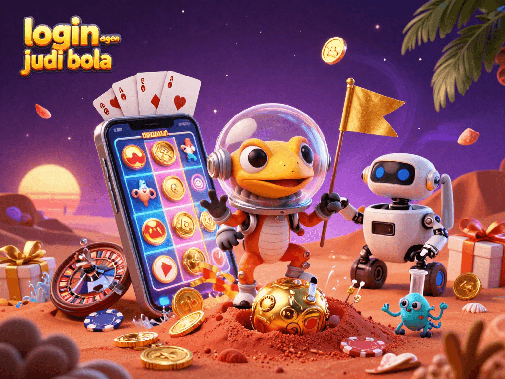 Bet on login agen judi bola with exciting 3D casino adventure featuring a Martian gecko finding treasures.