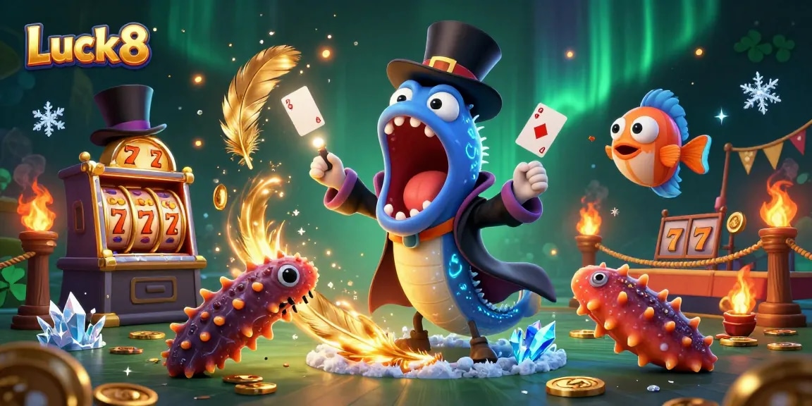 Experience the excitement of Luck8 with magical characters performing tricks in an immersive casino setting.