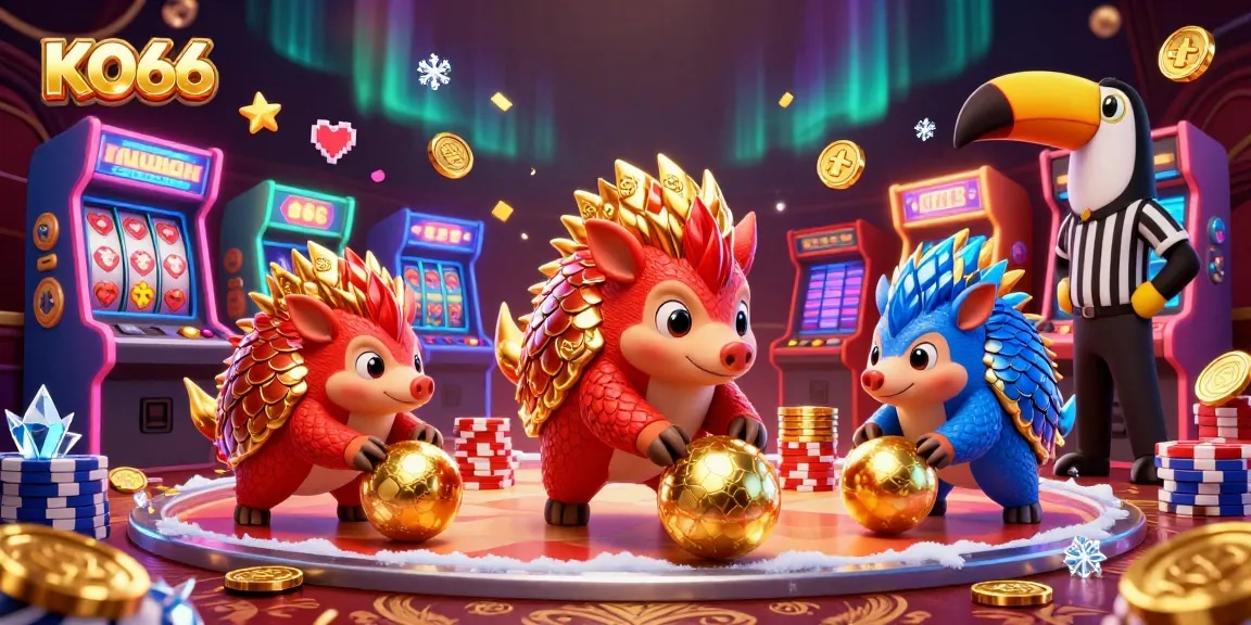 KO66 features a vibrant rivalry between cartoon pangolins, showcasing casino excitement and thrilling gameplay.