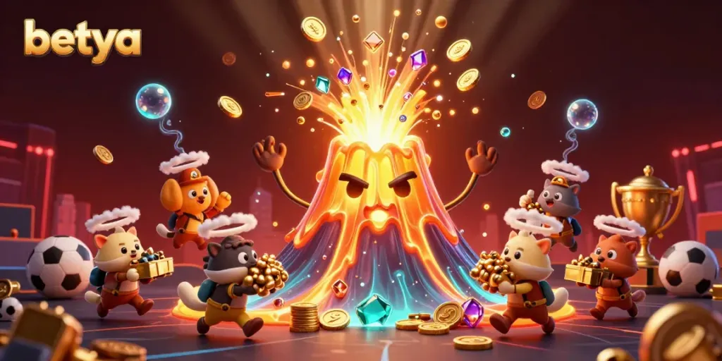 Experience the thrilling sports betting action with betya as the golden volcano erupts coins and treasures.