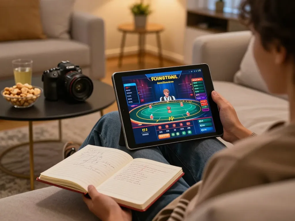 Immersive gaming experience with Thương hiệu MM88 on a tablet, set in a cozy home.