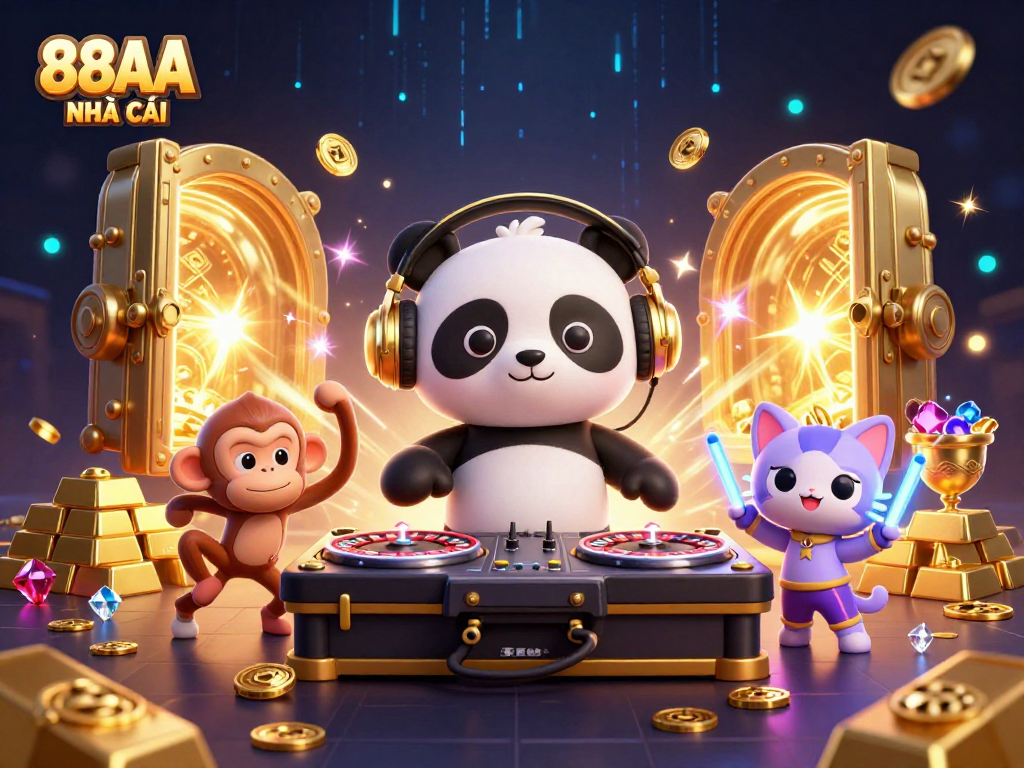 Engage with 88AA NHÀ CÁI in a vibrant, action-packed casino scene showcasing dynamic game elements and winning energy.